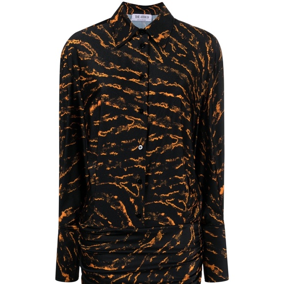 The Attico *Striking* Abstract Patterned Black Satin Shirt Dress Mini Asymmetric - Picture 1 of 4